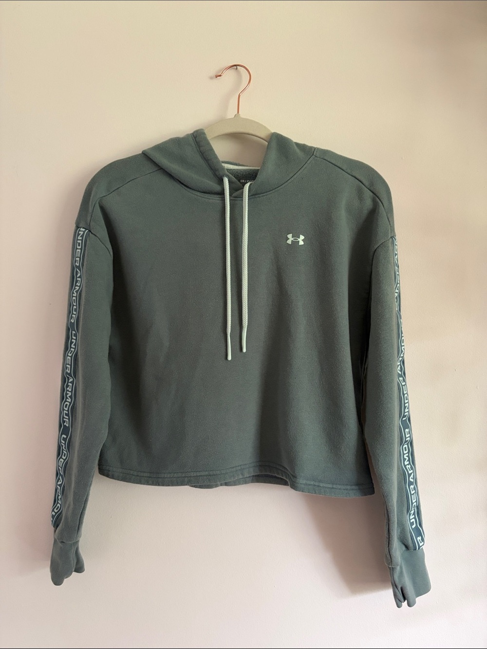 Under Armour Sage Green Cropped Hoodie with Sleeve Tape